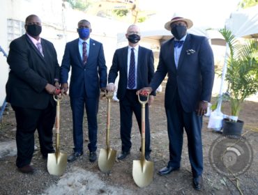 Virgin Islands officials prepare to break ground at the site of the new NEOC on February 16, 2021